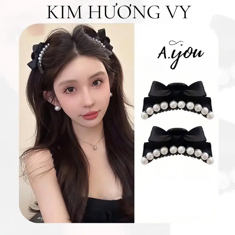 Set 2 Kẹp Nơ Cài Mái 2 Bên Ngọc Trai Cao Cấp Thương Hiệu A.you