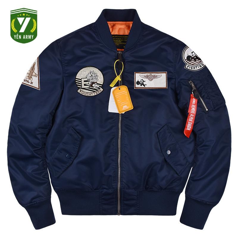 Áo Khoác Pilot Alpha Bomber Nam Chần Bông Màu Xanh Than Đỏ Đô Đen - Mã AP2663
