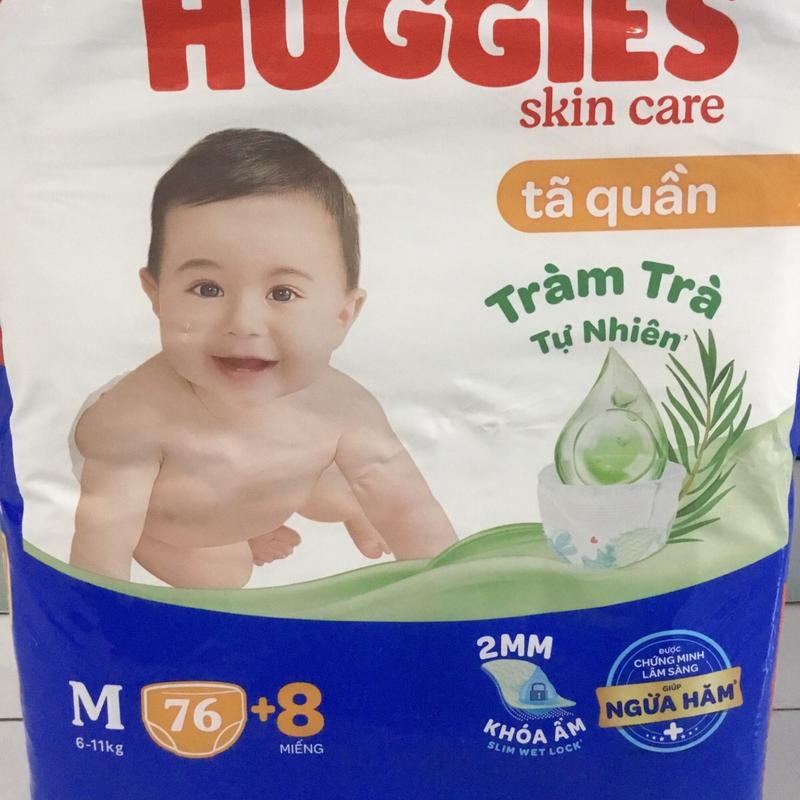  Tặng Thêm 8 Miếng- Tã quần Huggies M76 Skin Care -Tràm trà tự nhiên ngừa hăm - Date luôn mới - Bỉm Quần Cho Bé Size M 