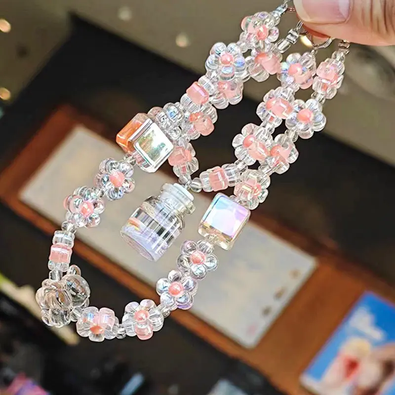Ốp Điện Thoại Di Động Hạt Charm Hoa Hướng Dương Pha Lê Hai Lớp, Thiết Kế Chai Kim Sa, Thích Hợp Cho Điện Thoại Di Động, Dây Đeo Buộc, Mặt Dây Chuyền Ốp Điện Thoại, Vòng Tay Chống Rơi Hàng Mới Về 6