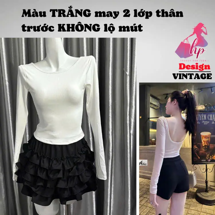 Áo thun dài tay hở lưng ôm body, áo kiểu nữ màu đen trắng co giãn hàn quốc sang chảnh thu đông đi chơi tôn dáng G963 Jean Women Top 7