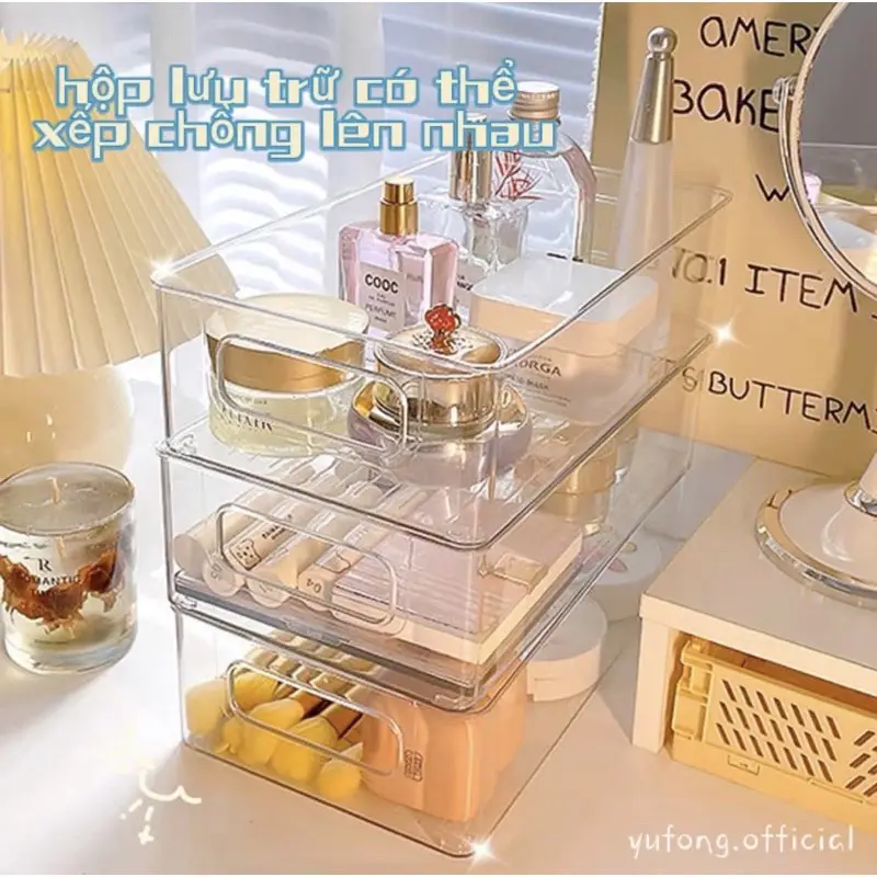 Hộp lưu trữ máy tính để bàn Acrylic Kệ đựng Mỹ phẩm trong suốt nhựa PC cao cấp để bàn 25x15x7cm tủhọctập chohọcsinh kệ  dán tường kệ  muji hộp  đựng