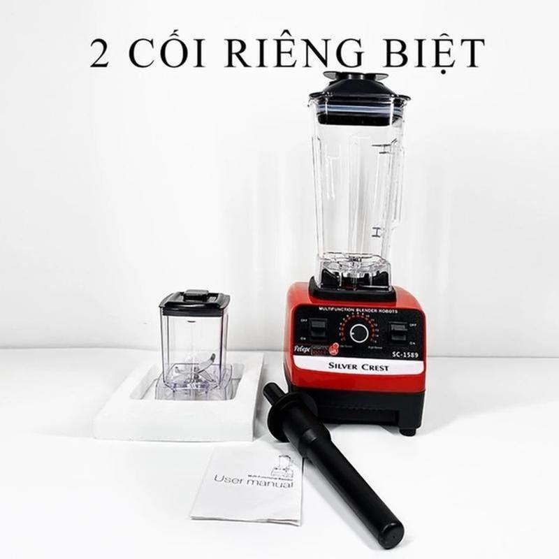 [Hàng Đức] Máy xay sinh tố công nghiệp SILVER CREST 5500W bản cao cấp 2 cối, máy xay công nghiệp Đức có 8 luoi dao bằng thép không gỉ, máy say sinh tố mô tơ làm bằng đồng , có thể xay đá, rau má, xay thịt, xay hạt cứng 3