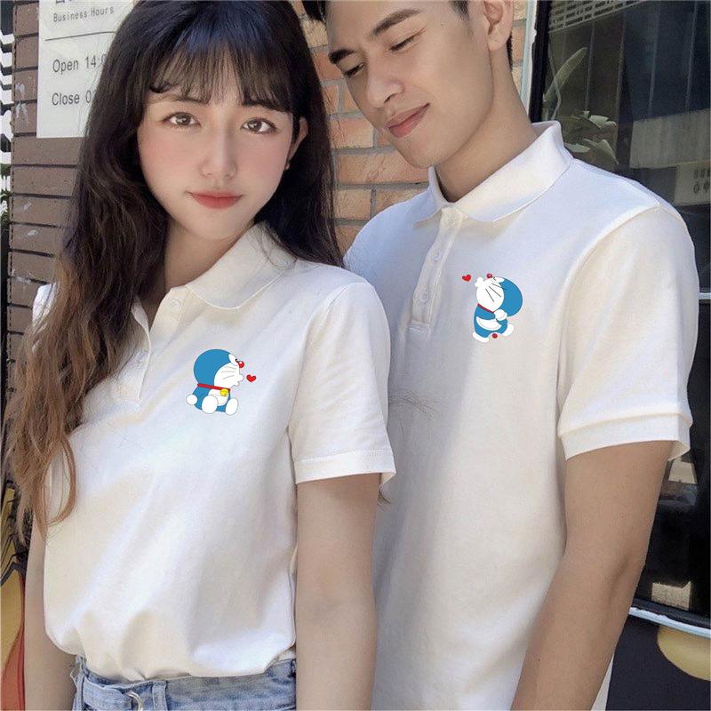 Áo cặp nam nữ áo đôi polo in hình doremon đáng yêu chất cotton thoáng mát thấm hút (GIÁ 1 ÁO) đồ đôi
