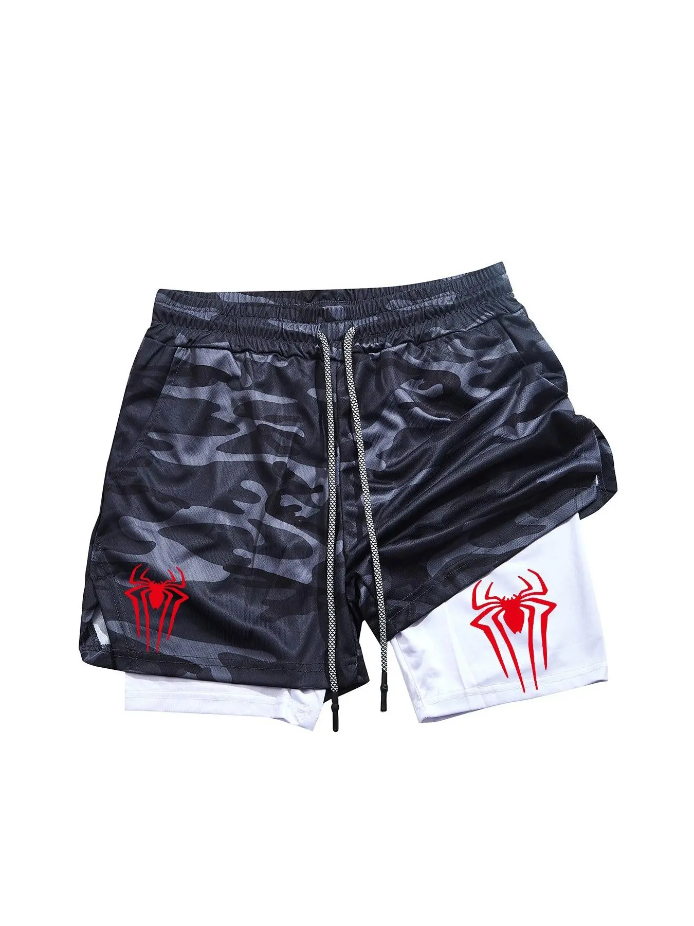 Men's Regular Fit Spider Graphic Print 2-in-1 Shorts, Casual Comfy Breathable Shorts for Summer, Men's Bottoms for Daily Wear