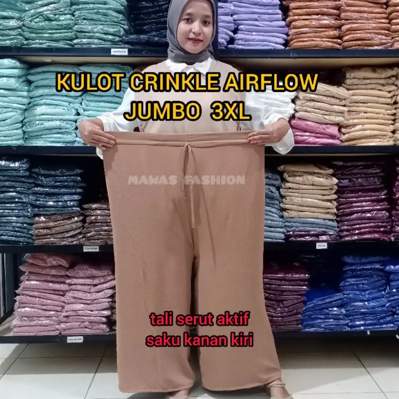 Muat bb 100 kg lebih kulot super jumbo 3xl bahan crinkle airflow premium