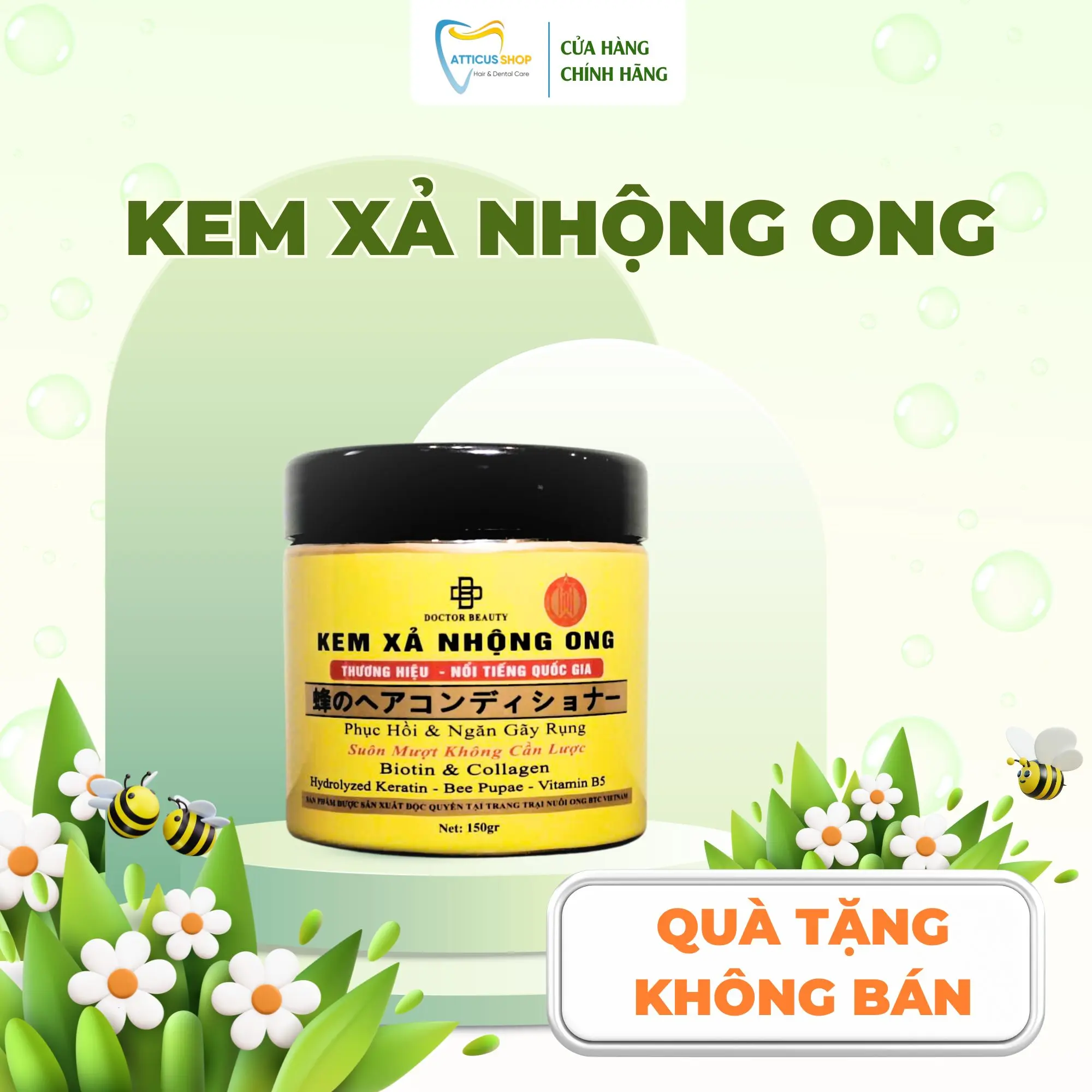 [Quà tặng không bán] Kem xả tóc nhộng ong doctor beauty - phục hồi tóc hư tổn, gãy rụng