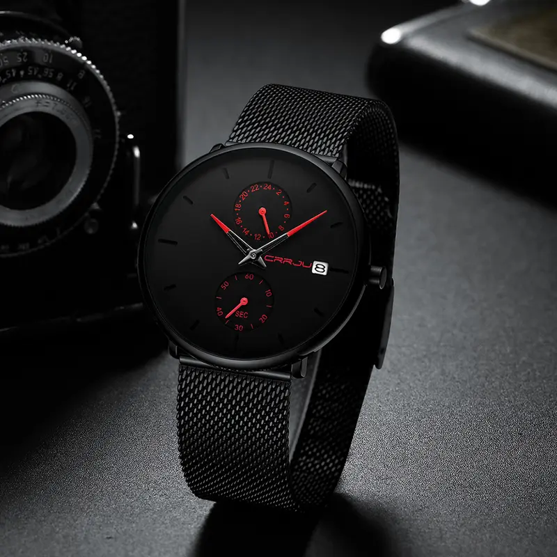 Jam Tangan Pria CRRJU Casual Quartz Analog Mewah Anti Air + Strap Mesh Stainless Steel Jam Tangan Cowok 2265 Watch 5