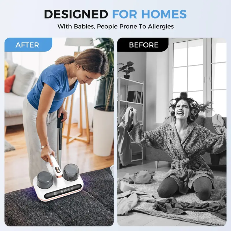 5-in-1 Cordless Vacuum Cleaner, Low Noise Vacuum Cleaner for Dust, Bed, Carpet, Couch, Sofa, Handheld Vacuum, Dust Collector with UV-C Light & Ultrasonic Technology, Home Appliances, Dust Mite Vacuum, Gifts for Girlfriend, Home Essentials 6