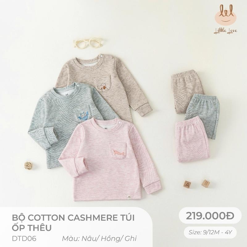 Bộ dài tay coton cashmere túi ốp thêu dành cho bé Lil Little Love DTD06