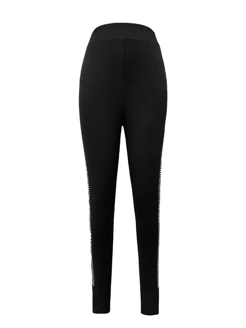 Product Introduction of Women's Rhinestone Decor Split Hem High Waist Leggings, Comfort Fashion Casual High Rise Skinny Pants for Daily Outdoor Streetwear, Women's Bottoms for All Seasons 10