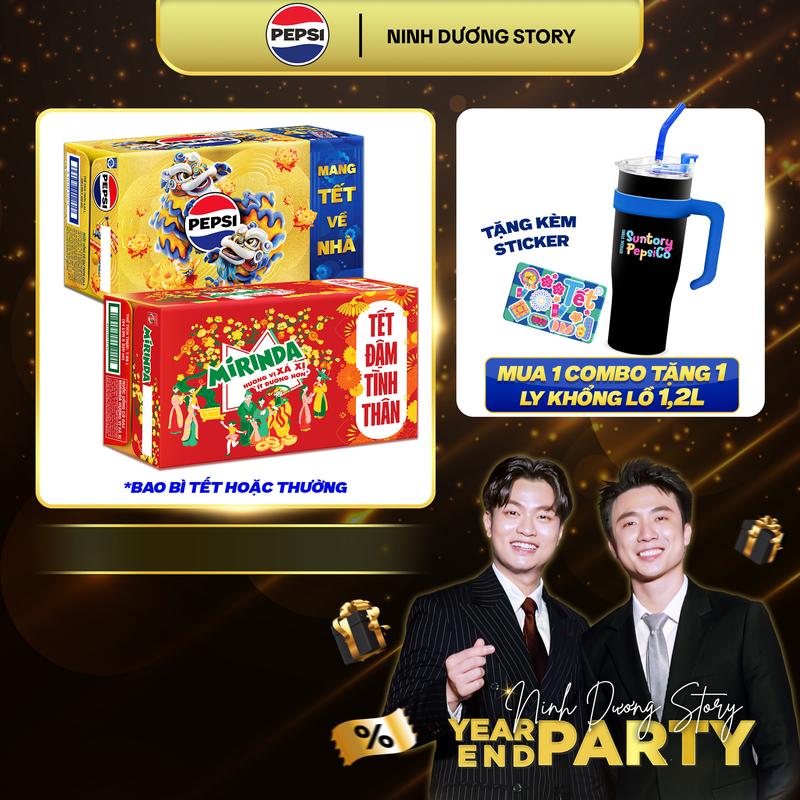 NINH ANH BÙI TẶNG LY Combo 2 Thùng Pepsi Lon và Mirinda Xá Xị Lon 320ml hoặc 350ml