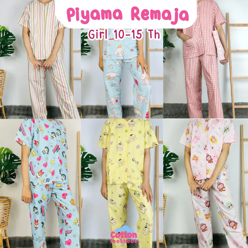 COTTON LOOKBOOK - PIYAMA REMAJA ANAK PEREMPUAN KATUN / BAJU TIDUR ANAK CEWE SMP 10 11 12 13 14 15 TAHUN /  BAJU RUMAH ANAK SIZE ANAK BESAR / SIZE XL
