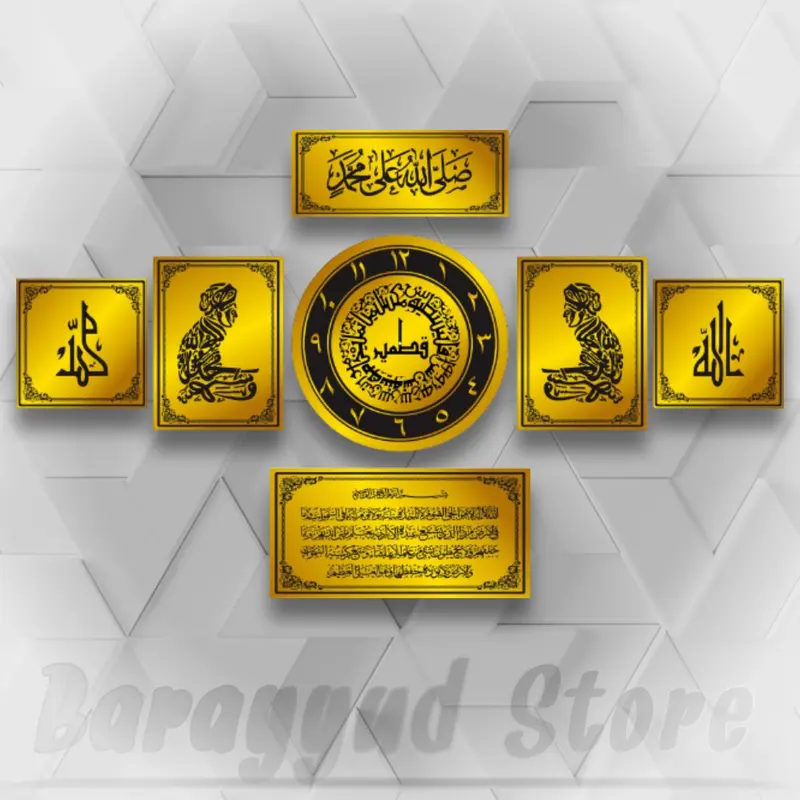 Jam Dinding 7 in 1 Kayu bulat dilengkapi hiasan dinding wall Decor Modern 2
