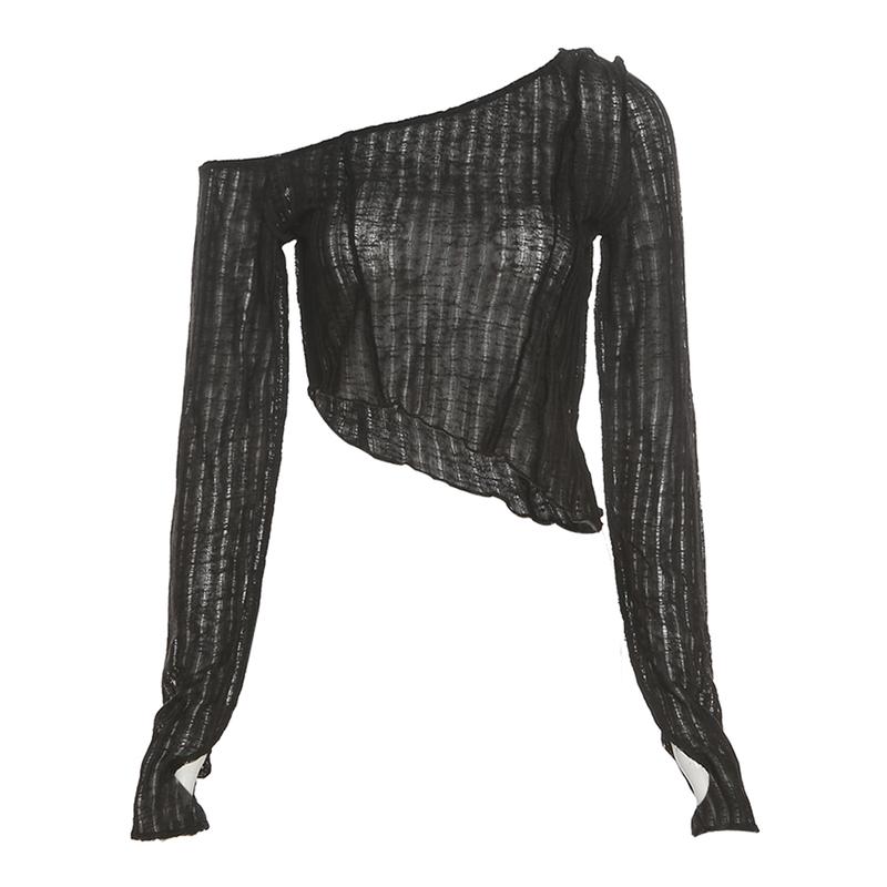 Product Introduction of dance1o1-Women Fashion Solid Color Oblique Shoulder Irregular Exposed Navel Tops 32
