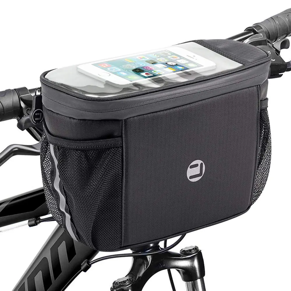 Bike Handlebar Insulated Bag, Bike Front Phone Bag, Cooler Storage Pouch with TPU Touch Screen Insulation, Bicycle Frame Bag, Cycling Accessories