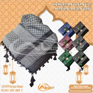 SORBAN MUSLIM SEGI EMPAT HAJI ALMINA MOTIF BINTIK SURBAN RUMBAI RONCE HADIAH HAJI UMROH