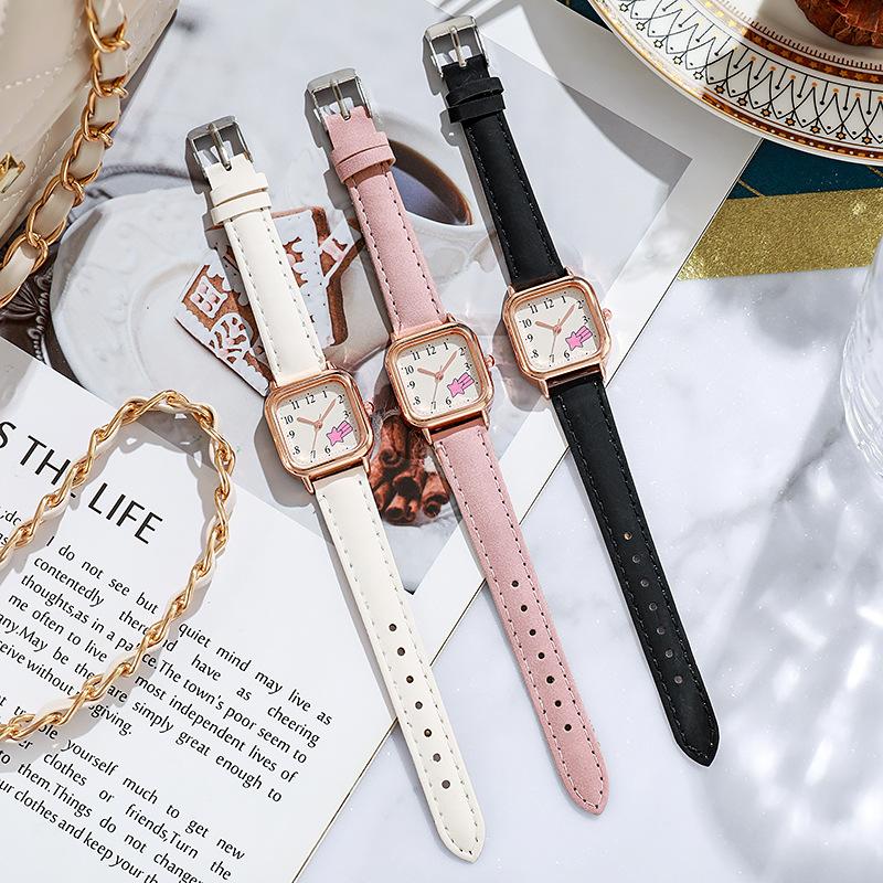 Product Introduction of Ladies' Creative Pink Meteor Pattern Casual Simple Digital Small Square Watch - Belt Small Fresh Watch 0