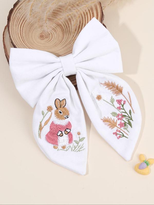 Cute Rabbit Embroidery Bowknot Decor Hair Clip, Easter Gift, Casual Simple Hair Accessories for Girls, Minimalist Headwear Suitable for Thick Hair 2