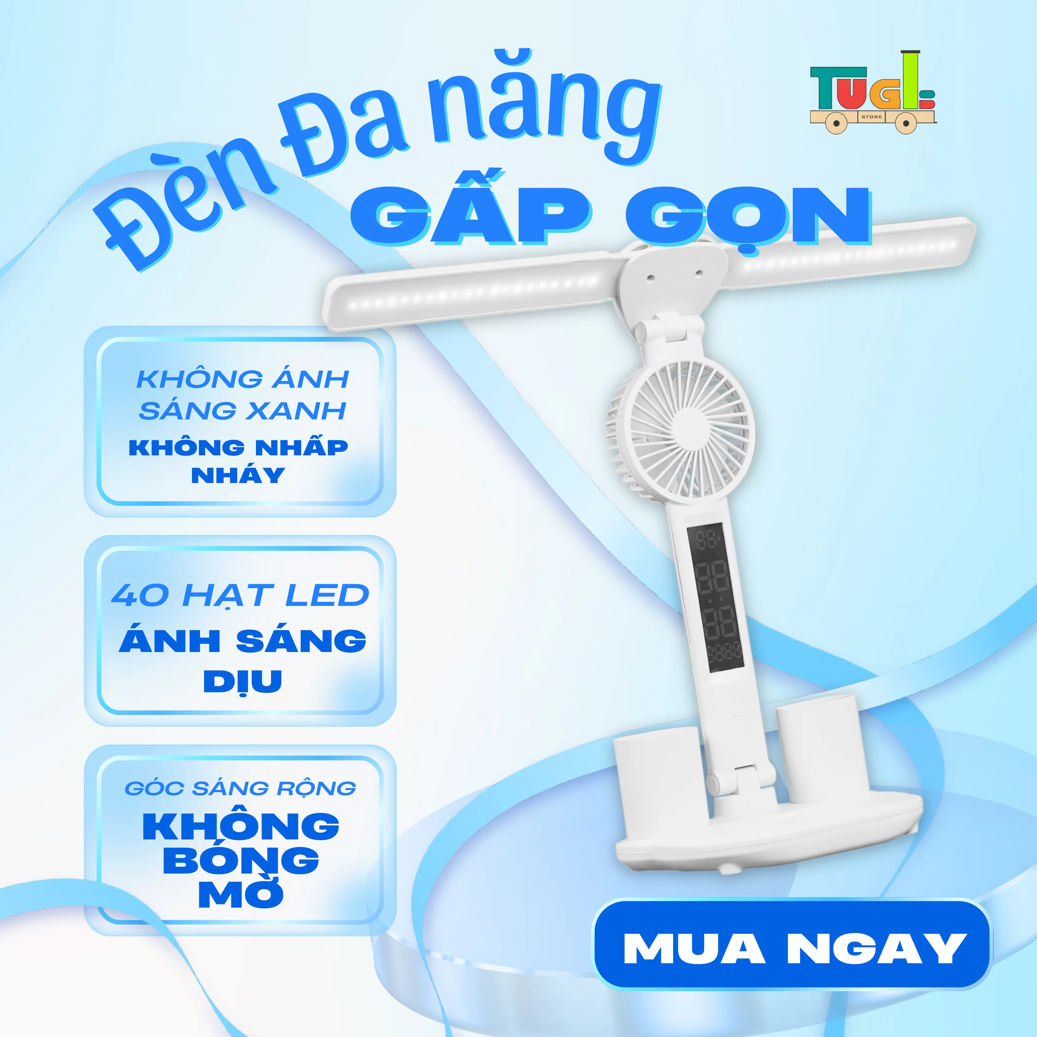 Đèn để bàn 3 trong 1 tích điện 3 chế độ đèn