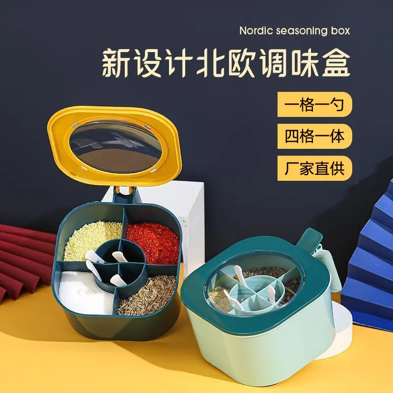 Hộp Gia Vị Nhà Bếp, Nắp Tích Hợp Bốn Ngăn, Đa Năng, Hộp Đựng Gia Vị Nhà Bếp, Hộp Đựng Đường, Bột Ngọt Và Muối, Thích Hợp Để Bảo Quản Đường Và Bột Ngọt
