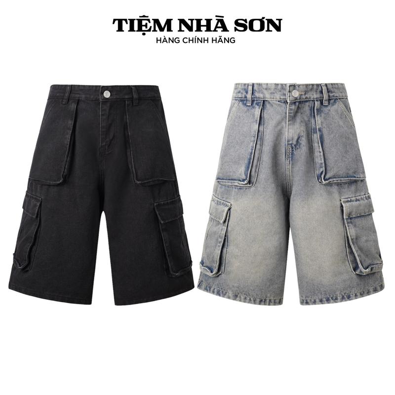 Quần Short Baggy Jean Túi Hộp Nam Nữ Chính Hãng Tiệm Nhà SƠN