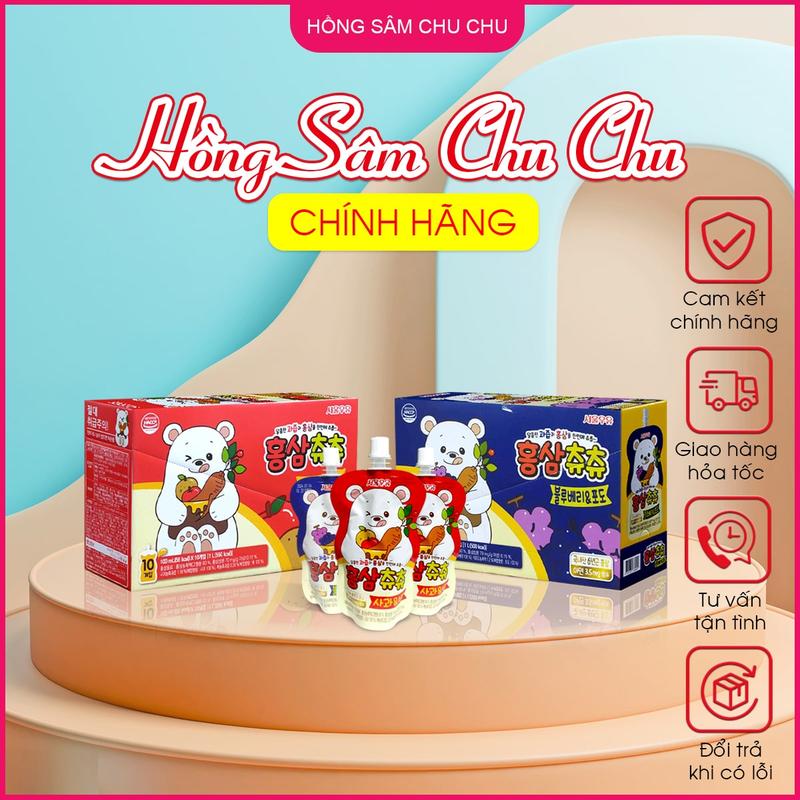 [Mẹ Và Bé]  Nước Hồng Sâm ChuChu Hàn Quốc Chính Hãng, Dạng Gói Giúp Bé Ăn Ngon, Tăng Sức Đề Kháng Cho Bé, Hồng Sâm 1 Thùng 40 Gói.