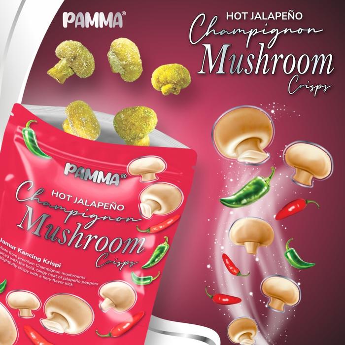 Gambar 【BARU】 Pamma Champignon Mushroom Crisps 45g - Keripik Jamur Kancing rasa Jalapeno dan Truffle, Keripik truffle, jamur kering sehat - Hot Jalapeño dari PAMMA INDONESIA Kab. Tangerang 4 Tokopedia