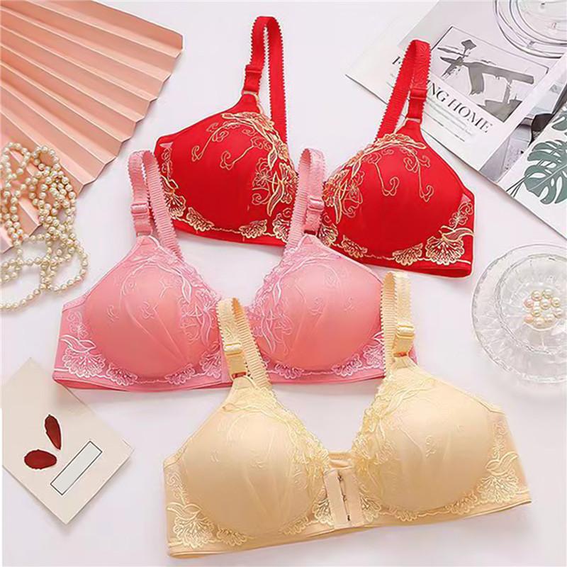 Product Introduction of Button Embroidery Brassiere Bralette Wireless Underwear Women's Bras Seamless Floral Push Up Bras Wireless Front Comfy Lingerie 18