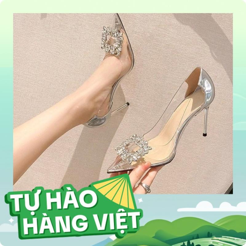 Chị Đẹp Store - Giày mika trong suốt cao gót bít mũi gót nhọn 7-9 phân đính ĐÁ MẶT VUÔNG sang chảnh - H191 Shoes Nữ