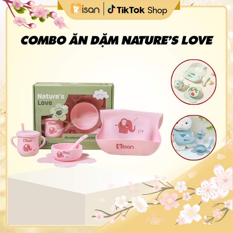 Misan Bộ Dụng Cụ Ăn Dặm Silicone Cao Cấp Misan Nature's Love 4 Món An Toàn Tiện Lợi Cho Bé Từ 6m+