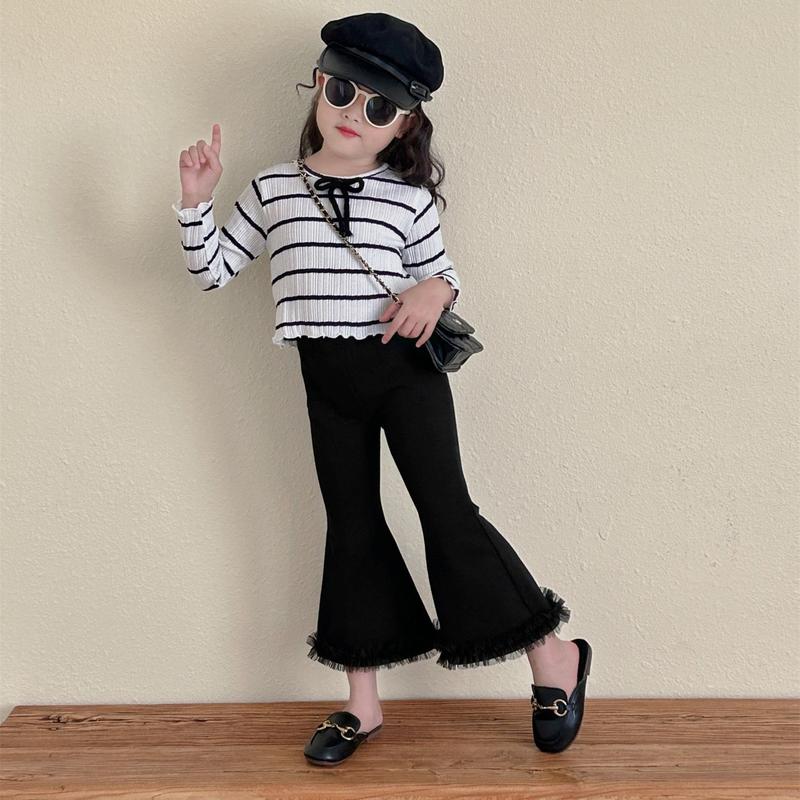 Bộ quần áo bé gái dài tay chất tăm gần quần ống loe cho bé từ 1 tuổi đến 5 tuổi