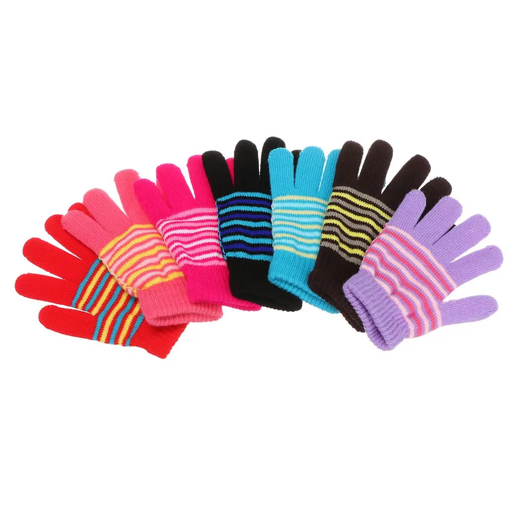 Toy Elf2 Winter Girls Boys Thicken Cartoon Baby Finger Gloves Printed Stripe Kids Gloves