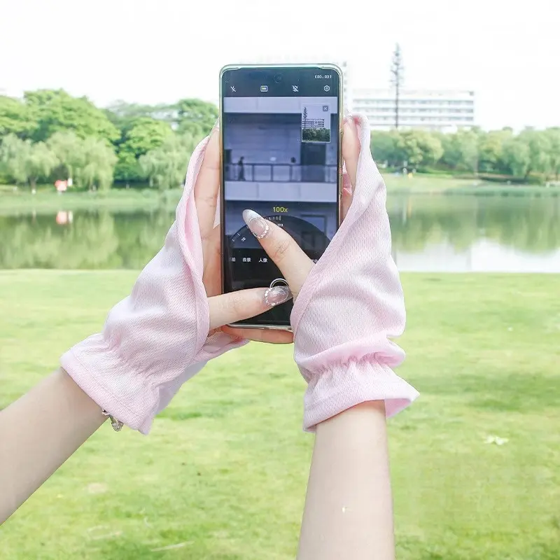 Men and Women Sun Protection Thin Ice Silk Gloves Loose Fashion Summer Driving Cycling Hand Cover Fingerless Outdoor Cycling Sleeves Factory