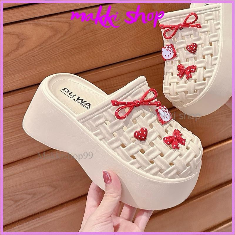   Form rộng Dép sục siêu nhẹ gắn nơ đế cao 7cm Sục rọ chất đúc cao su siêu nhẹ đi nước đi mưa thoải mái 