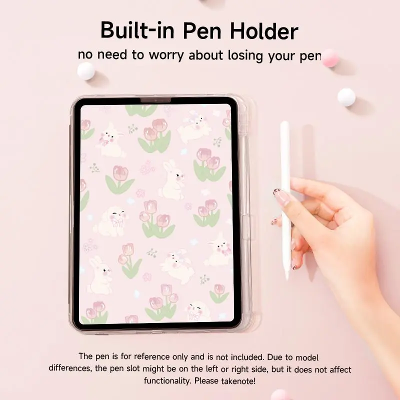 Cute Rabbit & Flower Pattern Tablet Case, Tri-fold Stand Tablet Protective Cover, Soft TPU Tablet Protector for iPad 6