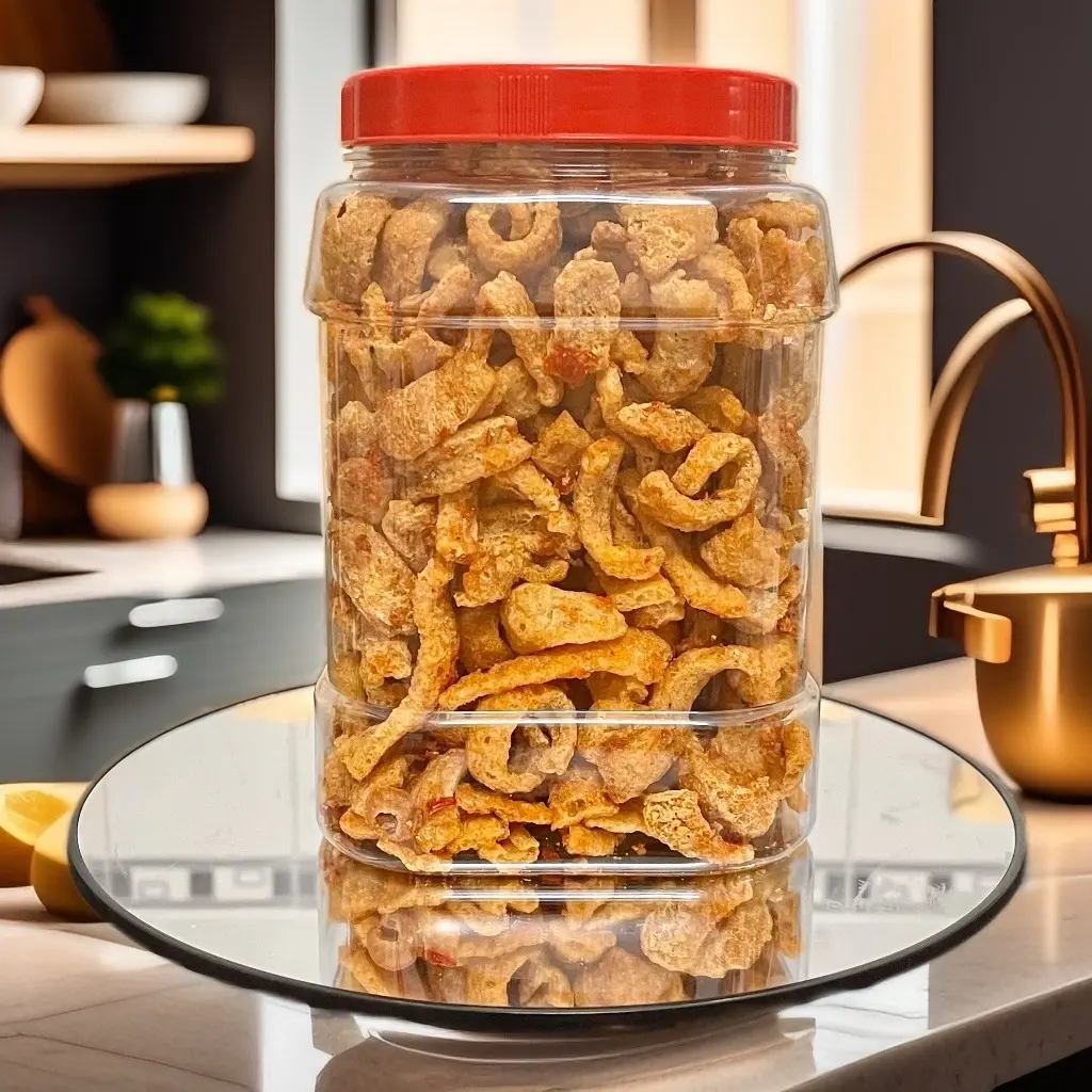 Hộp lớn 500g Da heo chiên nước mắm tỏi ớt cay