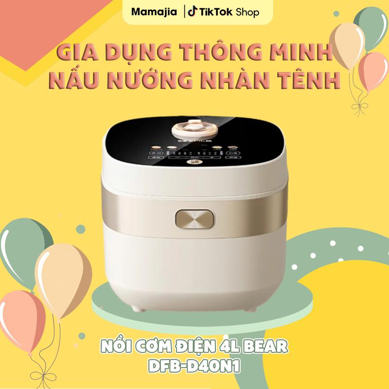 Nồi cơm điện Bear 4L DFB-D40N1 ( lòng nồi 1.5L), nấu tối đa 16 bát cơm , nấu cơm củi/ cơm nhanh/ gạo lứt/soup/hầm/làm bánh đa năng