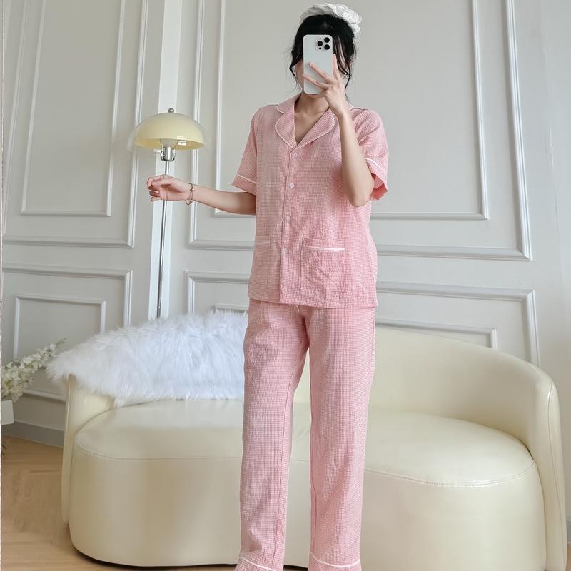 Pyjama caro nhí hồng baby bận nhà cho nữ chất vải cao cấp nhiều màu dáng rộng hàng thiết kế  cho nữ BY DEADESIGNHOUSE 5