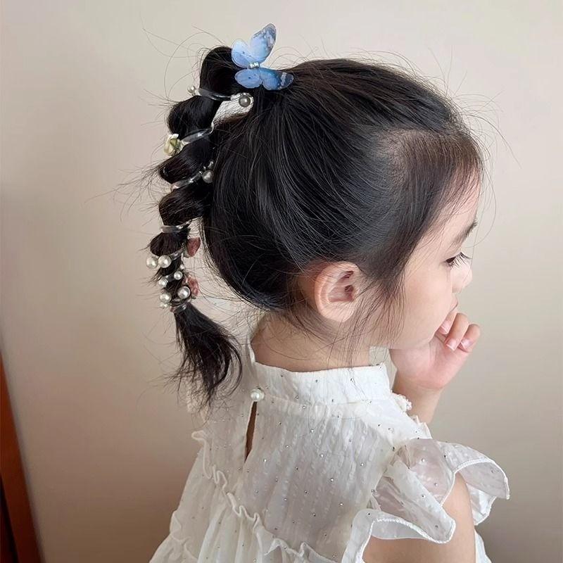 Korean Fashionable Children's Butterfly Flower Pearl Phone Cord Hair Rope 1