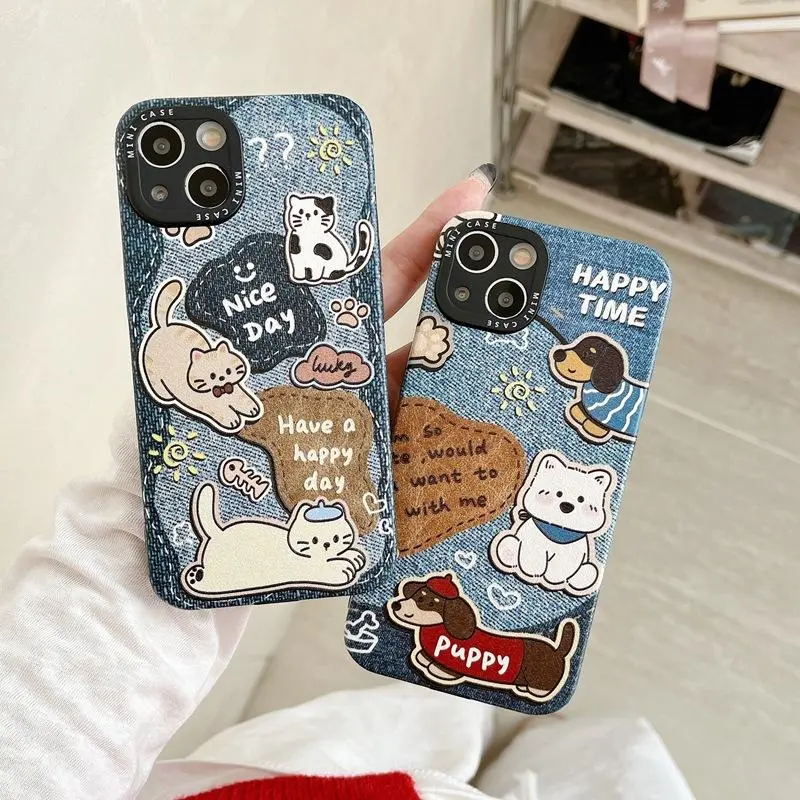 Cute Cartoon Cat & Dog Pattern Phone Case, 1 Count Fashionable Phone Protector Cover, Phone Accessories Compatible with iPhone 16 Pro Max, Casing