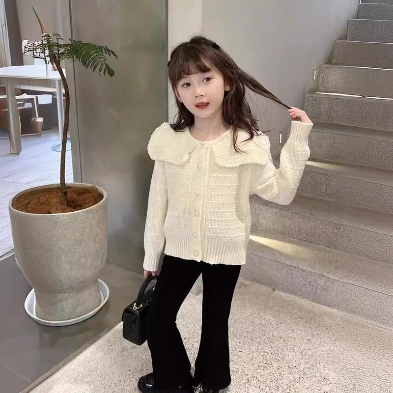 Girls' Fashionable Cardigan Girl Knitted Sweater Kids' Sweater Middle and Big Children's Coat 2024 Spring New Bottoming Shirt Fashion 2