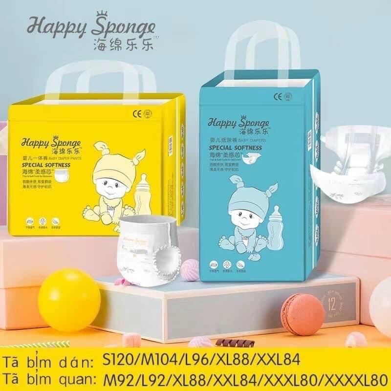  Bỉm Happy Sponge nội địa Trung cao cấp mềm mại chống hăm an toàn cho bé Trẻ sơ sinh Trẻ mới tập đi Bé gái Bé trai Em bé Kem tả 100 