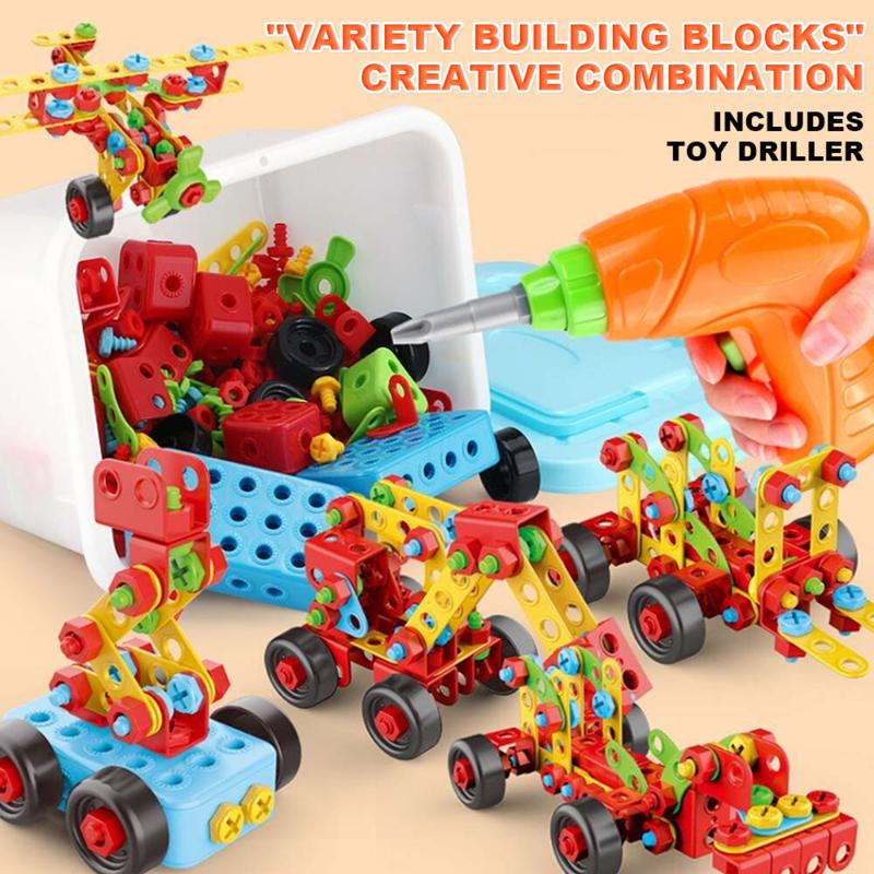 Building Blocks with Drill DIY Educational Toys for Kids Assemble ...
