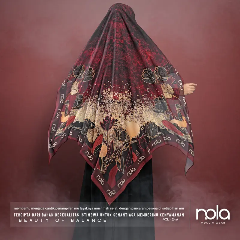 NOLA-Khimar Syar`i Jumbo Printing Premium Vol 24 Hijab Muslim 2 Layer Payet Kerudung Instan Ceruty Doll Syari Wanita Hitam 1