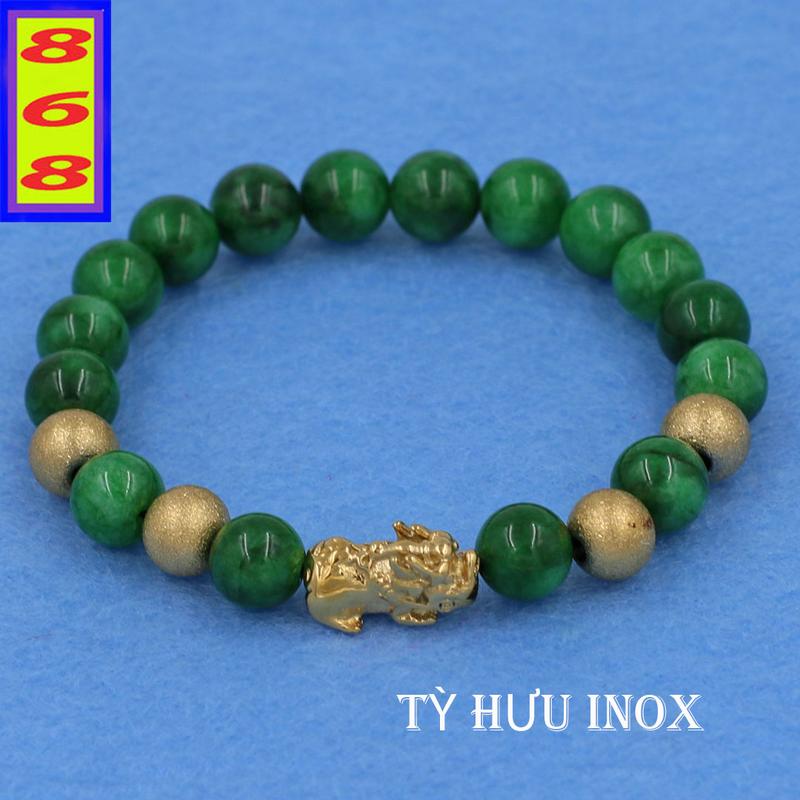 Chuỗi Tay Phong Thủy Đá Cẩm Thạch Sơn Thủy 8 ly, 10 ly, 12 ly, 14 ly, 16 ly Charm Tỳ Hưu Inox 4 Bi VCTDNTHVB8 - Hợp mệnh Hỏa, mệnh Mộc - Vòng tay phong thủy 868 1