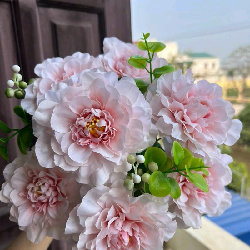 Cụm hoa giả thược dược xoăn 10cm Decor trang trí