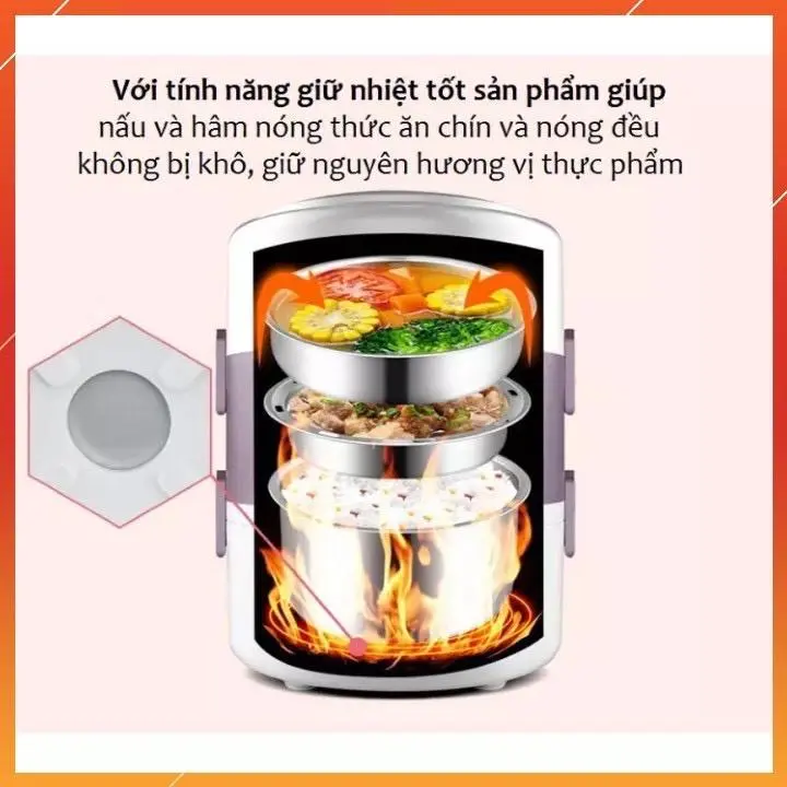 Cặp lồng hộp cơm giữ nhiệt 3 tầng inox, có lõi cắm điện hâm nóng thức ăn - Chính hãng miDoctor 8