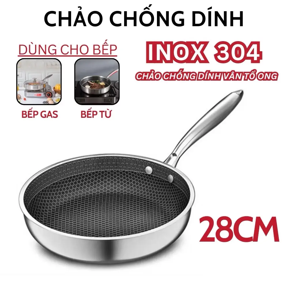 Chảo Chống Dính Vân Tổ Ông Size 28 Chất Liệu Inox 304 Dùng Cho Mọi Loại Bếp, Chống Xước Chống Gỉ