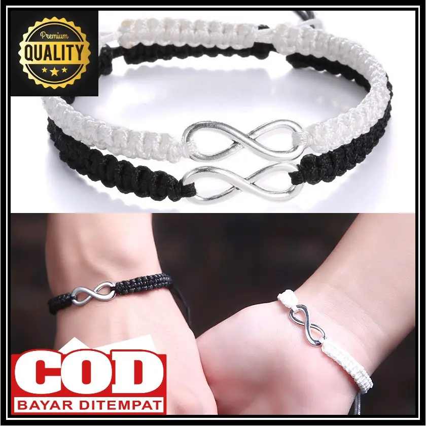GELANG TALI PARACORD HANDMADE TITANIUM INFINITY 8 PASANGAN / GELANG PRIA WANITA COUPLE TALI KULIT ANTI ALERGI TAHAN AIR